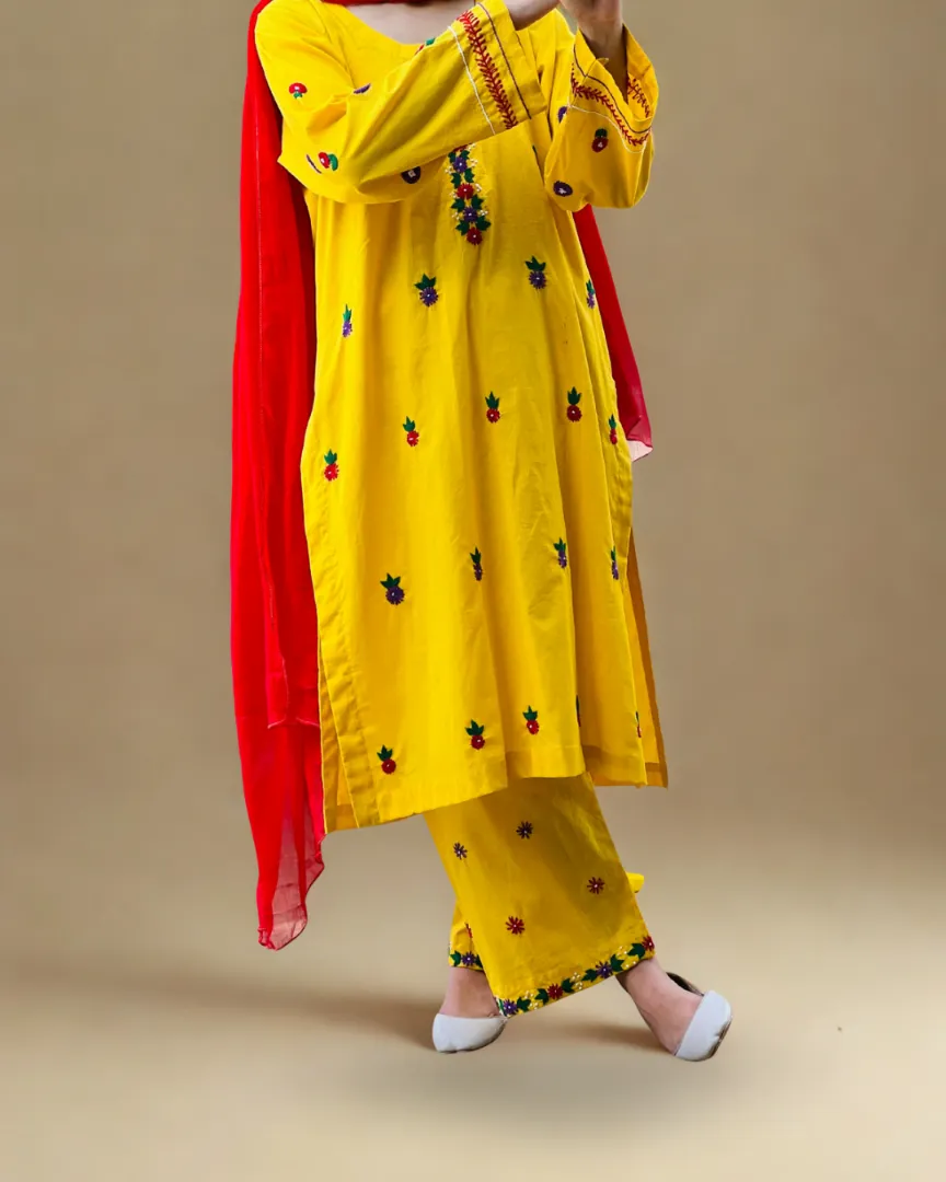 Yellow Floral 3piece dress