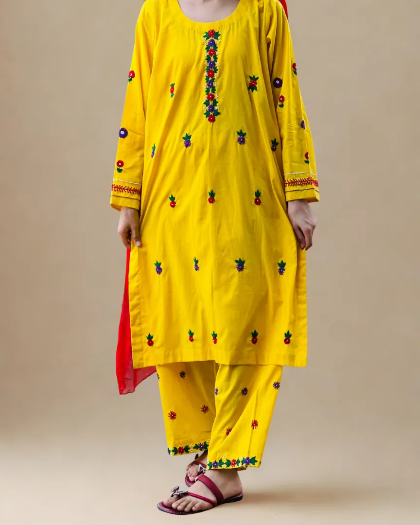 Yellow Floral 3piece dress - Image 2