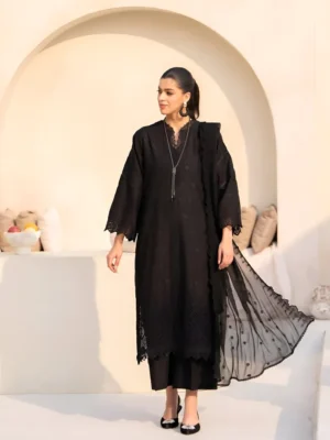 Black Unstitched Dress 3pc