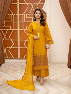 Mustard Unstitched Dress 3pc