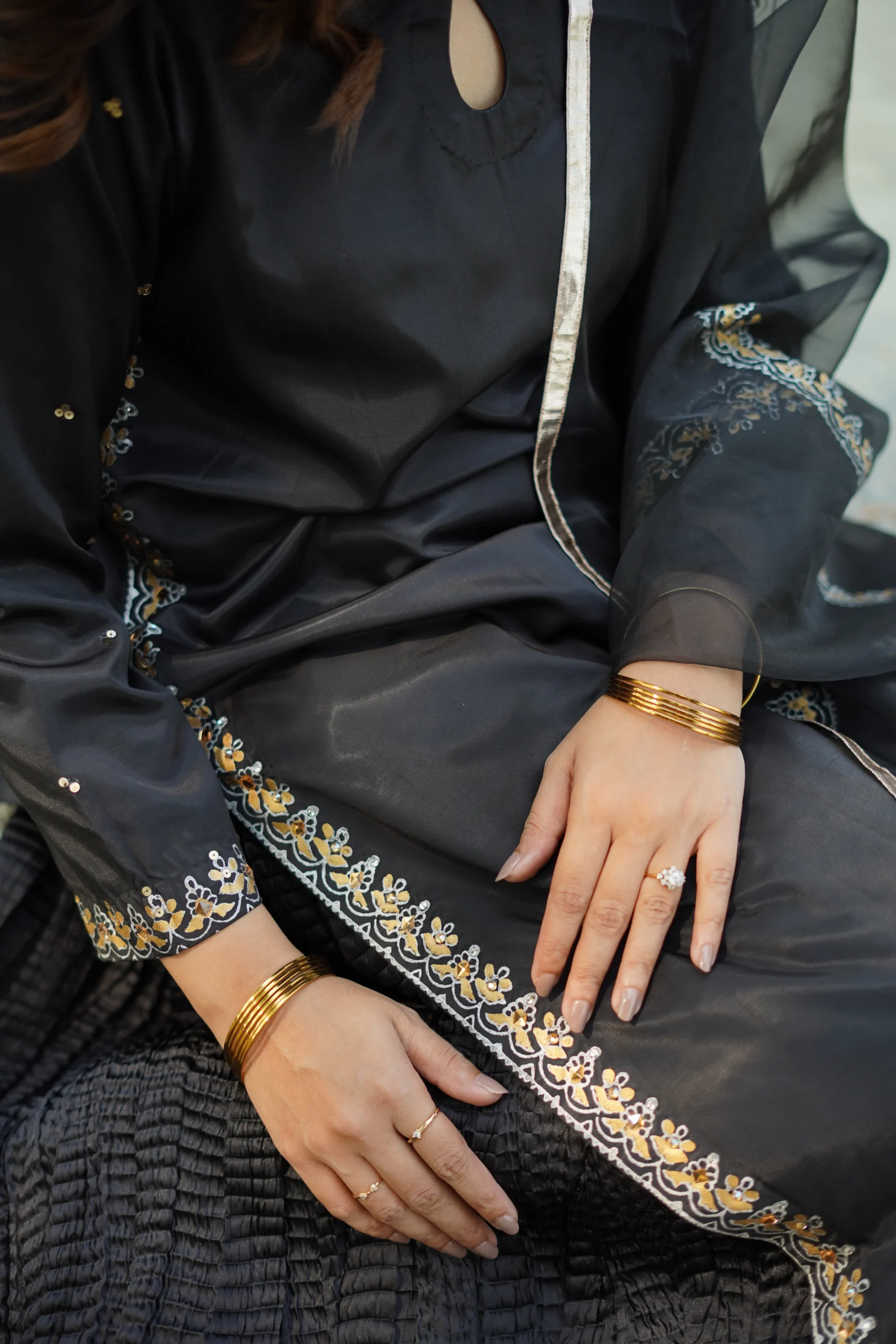 Black Tussle Silk Sharara - Image 10