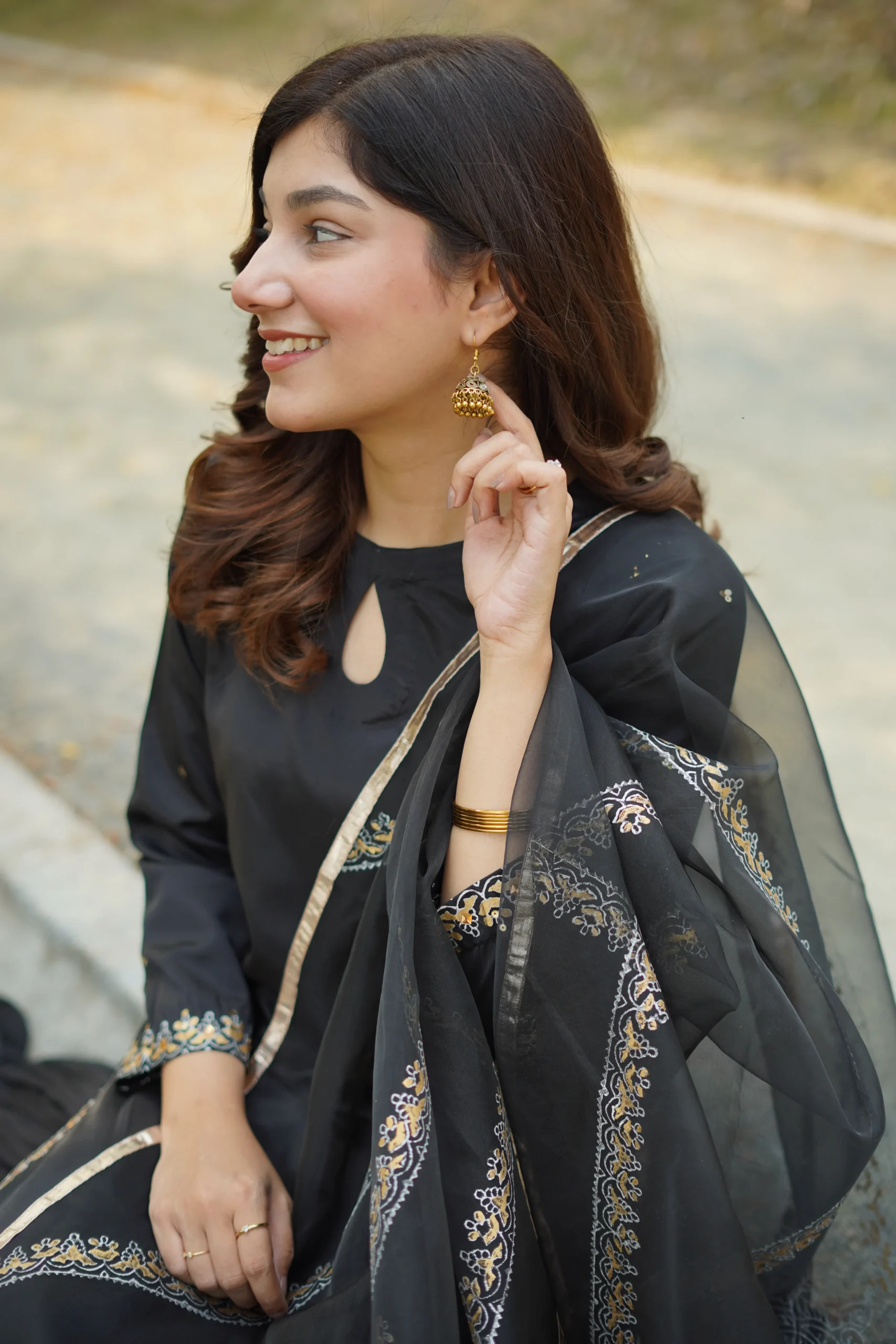Black Tussle Silk Sharara