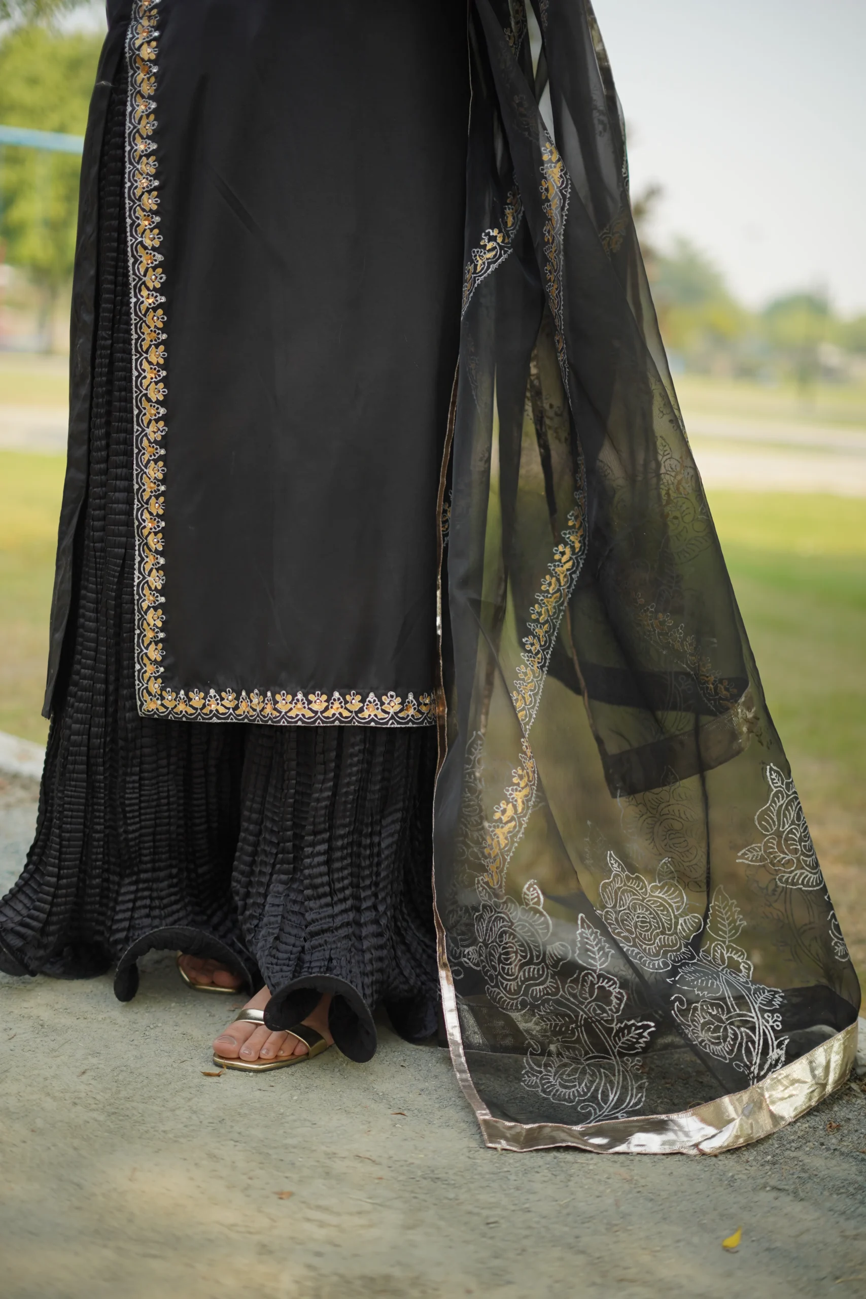 Black Tussle Silk Sharara - Image 7